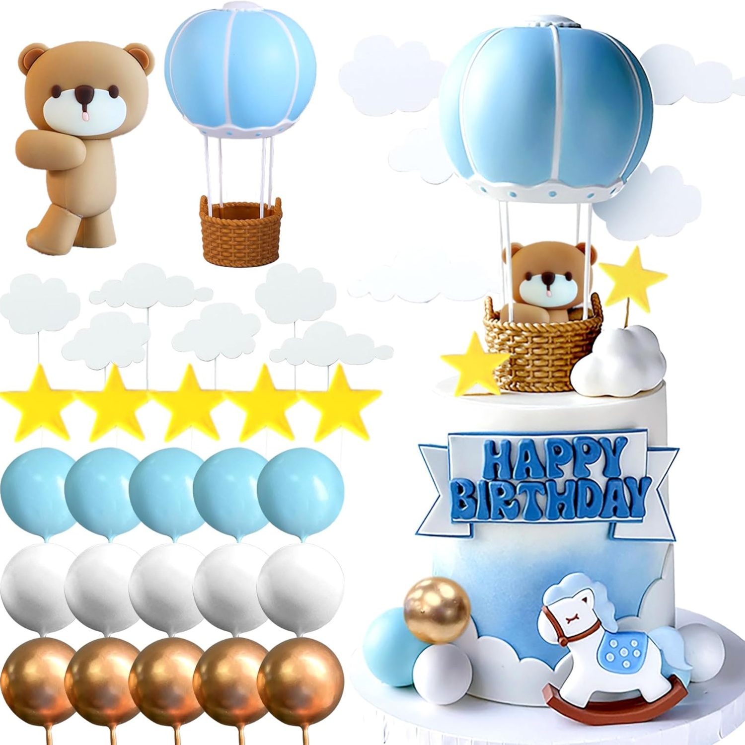 Baby Nursery Hot Air Balloon - Laventy azul rosa urso decoração de