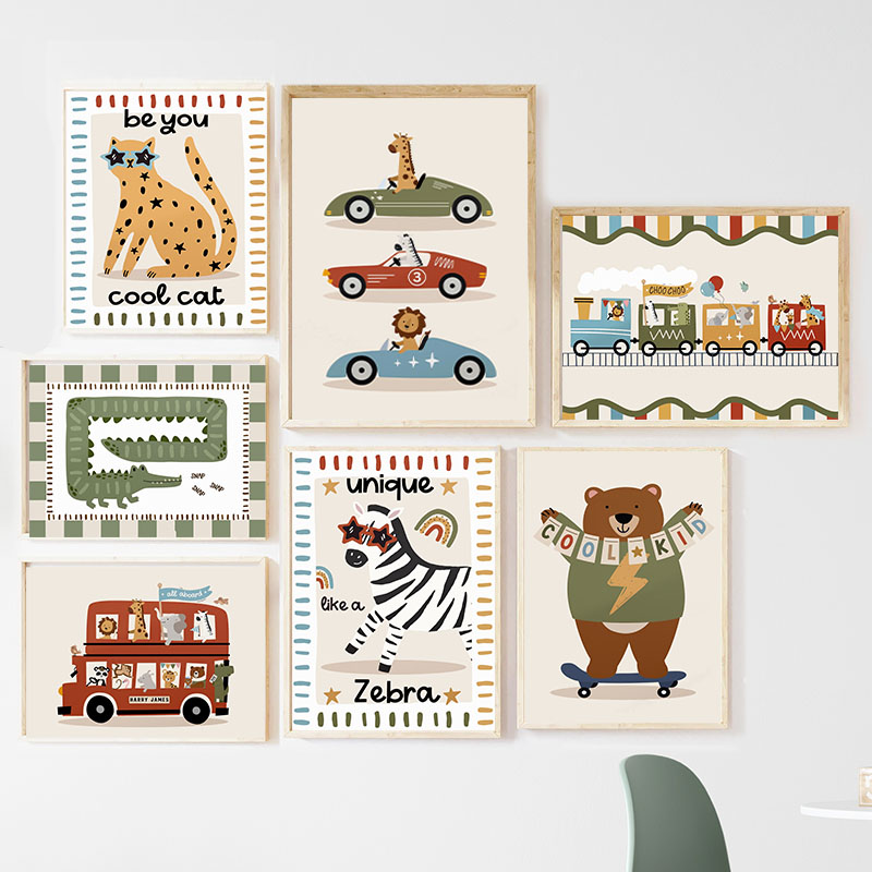 Baby Nursery Posters - Arte de Parede Engraçada com Animais