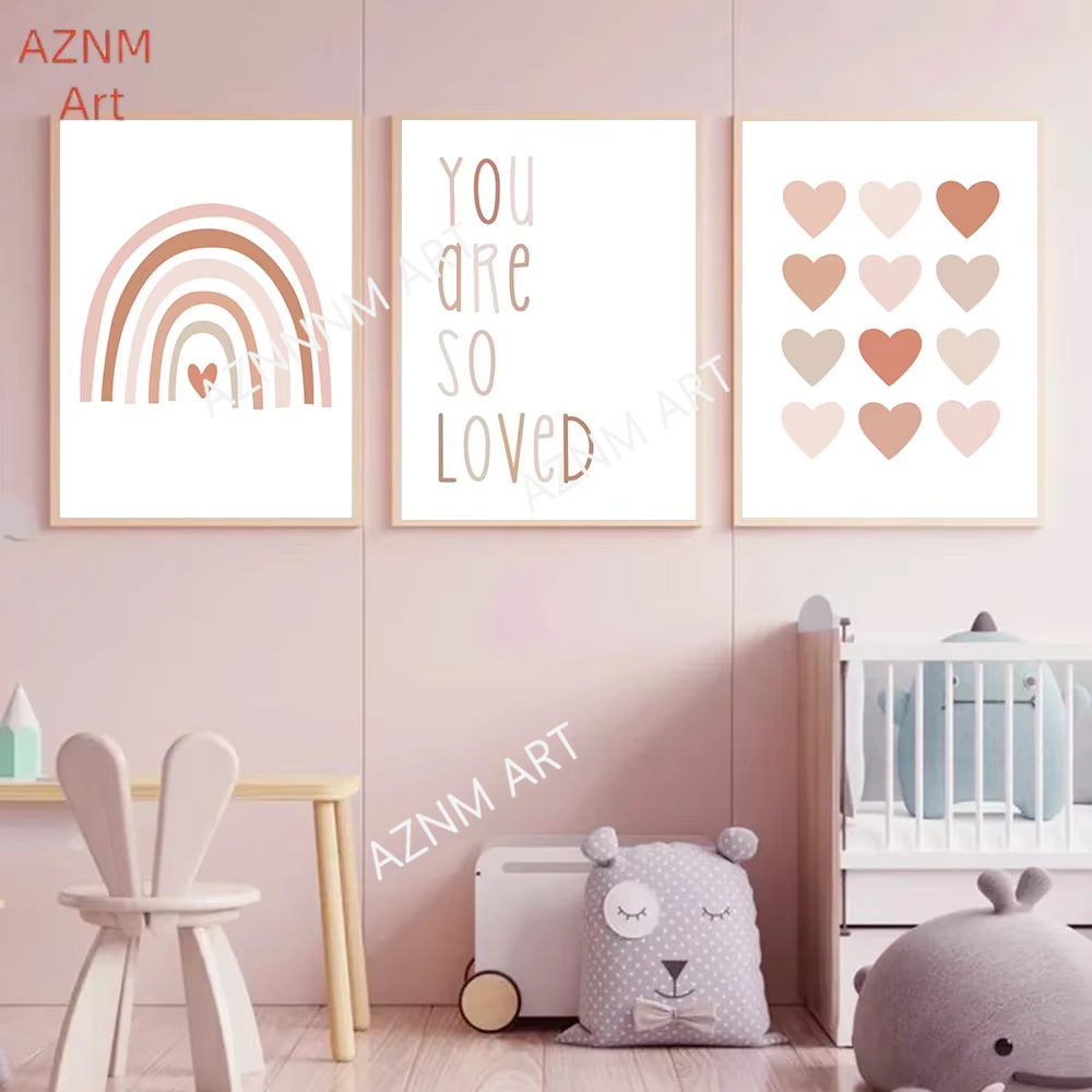 Baby Nursery Posters - 1/3 pçs, desenho animado coração arco-íris