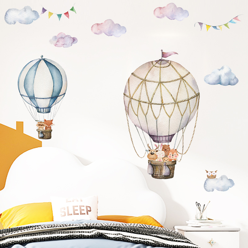 Baby Nursery Mural Wallpaper - Animal dos desenhos animados balão de
