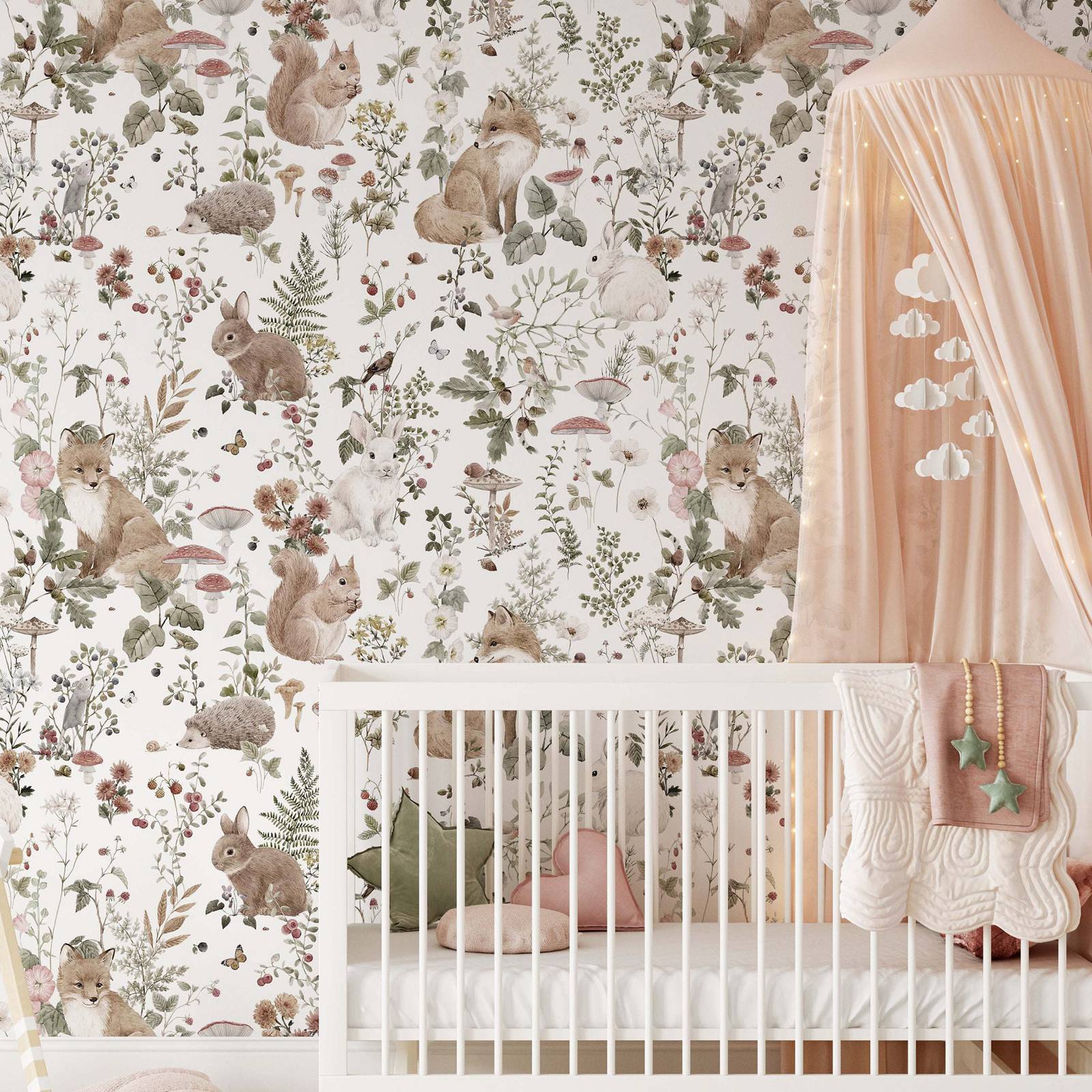 Baby Nursery Mural Wallpaper - Forest Babies MuraL, papel de parede