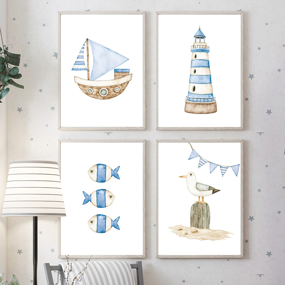 Baby Nursery Posters - Pôsteres e impressões náuticas de farol