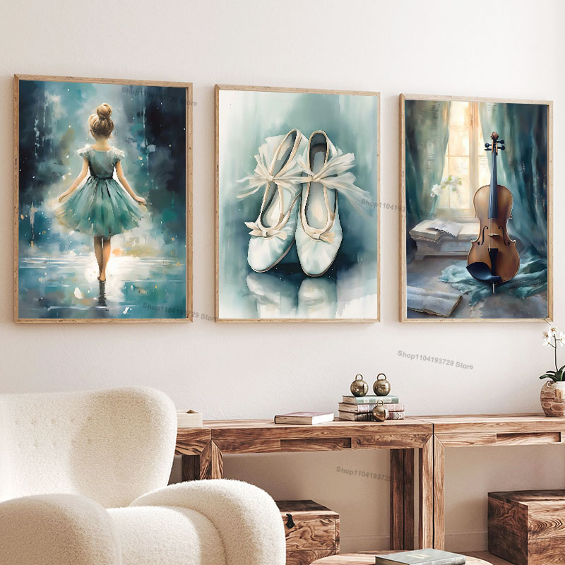 Baby Nursery Posters - Pintura em aquarela de menina bailarina,