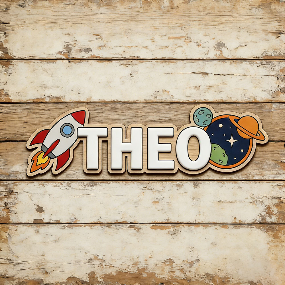 Baby Nursery Needs - Placa de Nome Personalizada Foguete Espacial