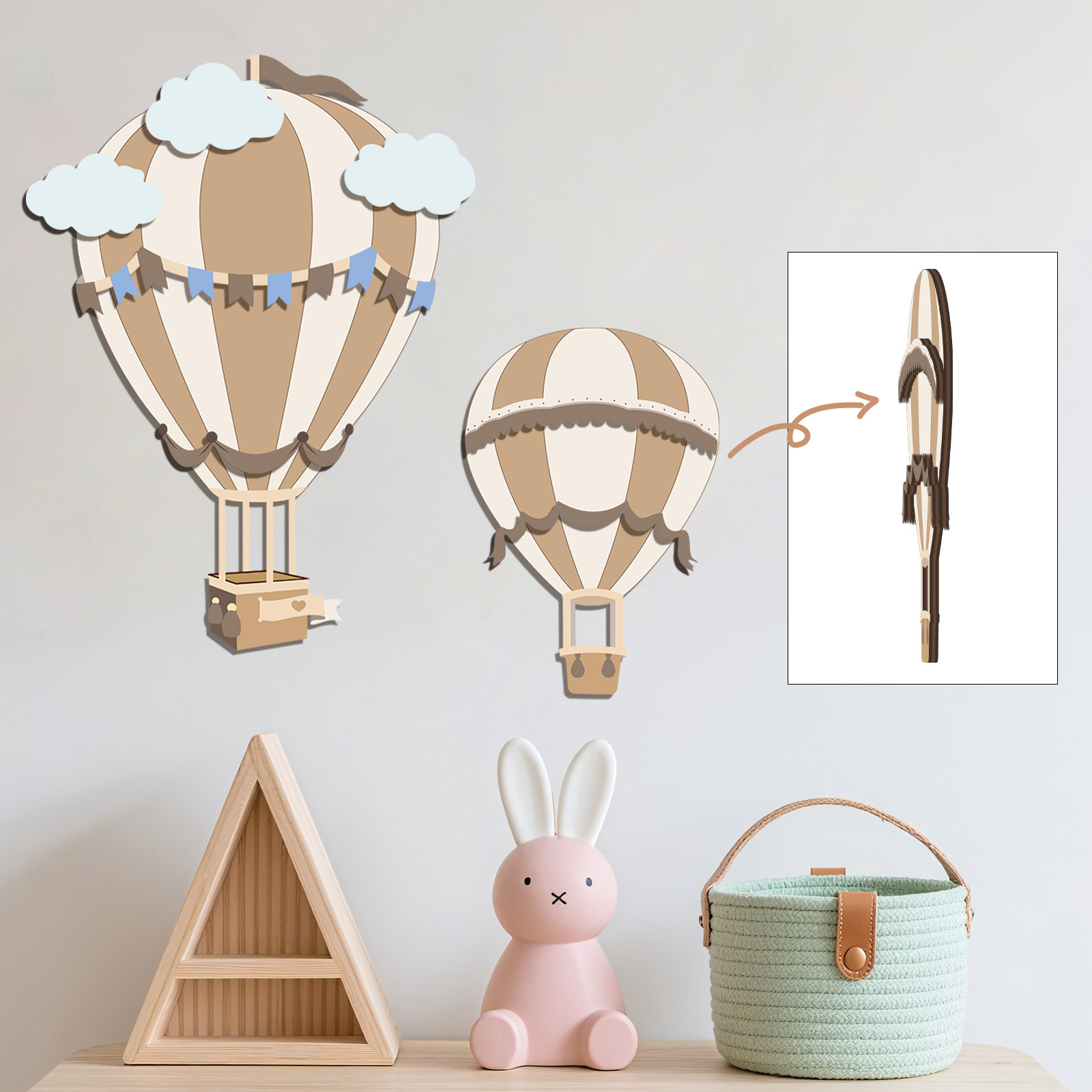 Baby Nursery Hot Air Balloon - Decoração de Parede de Madeira em
