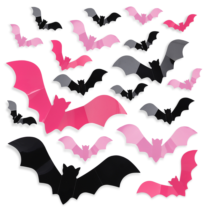 Baby Nursery Decals - 24/48 pçs halloween rosa morcegos janela