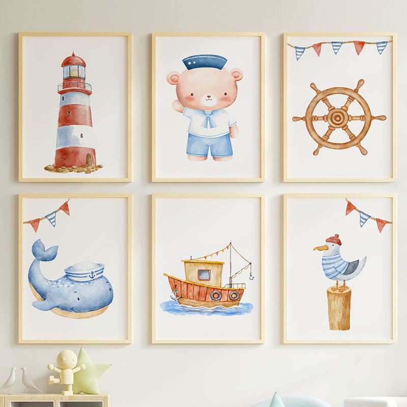 Baby Nursery Posters - Pôsteres e impressões náuticas de urso,