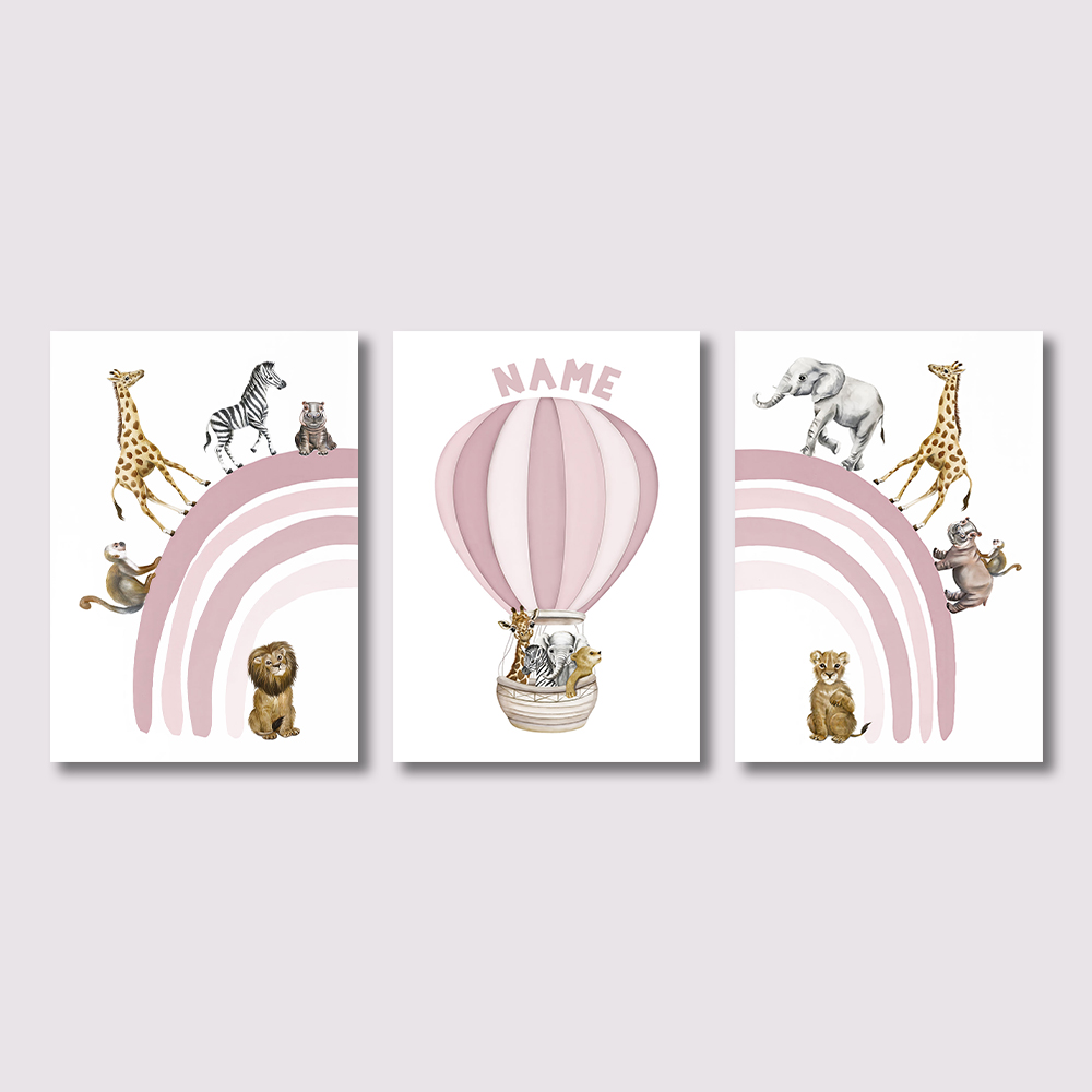 Baby Nursery Hot Air Balloon - Conjunto de 3 Impressões em Tela