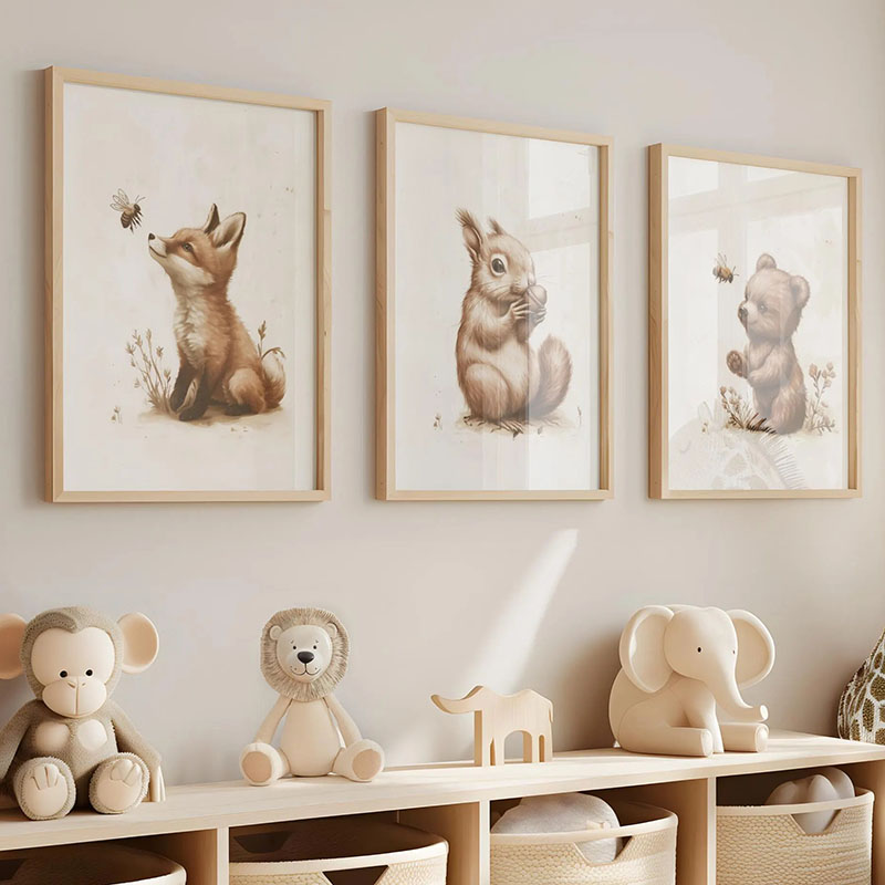 Baby Nursery Posters - Pôster de Animais Urso Coelho Raposa