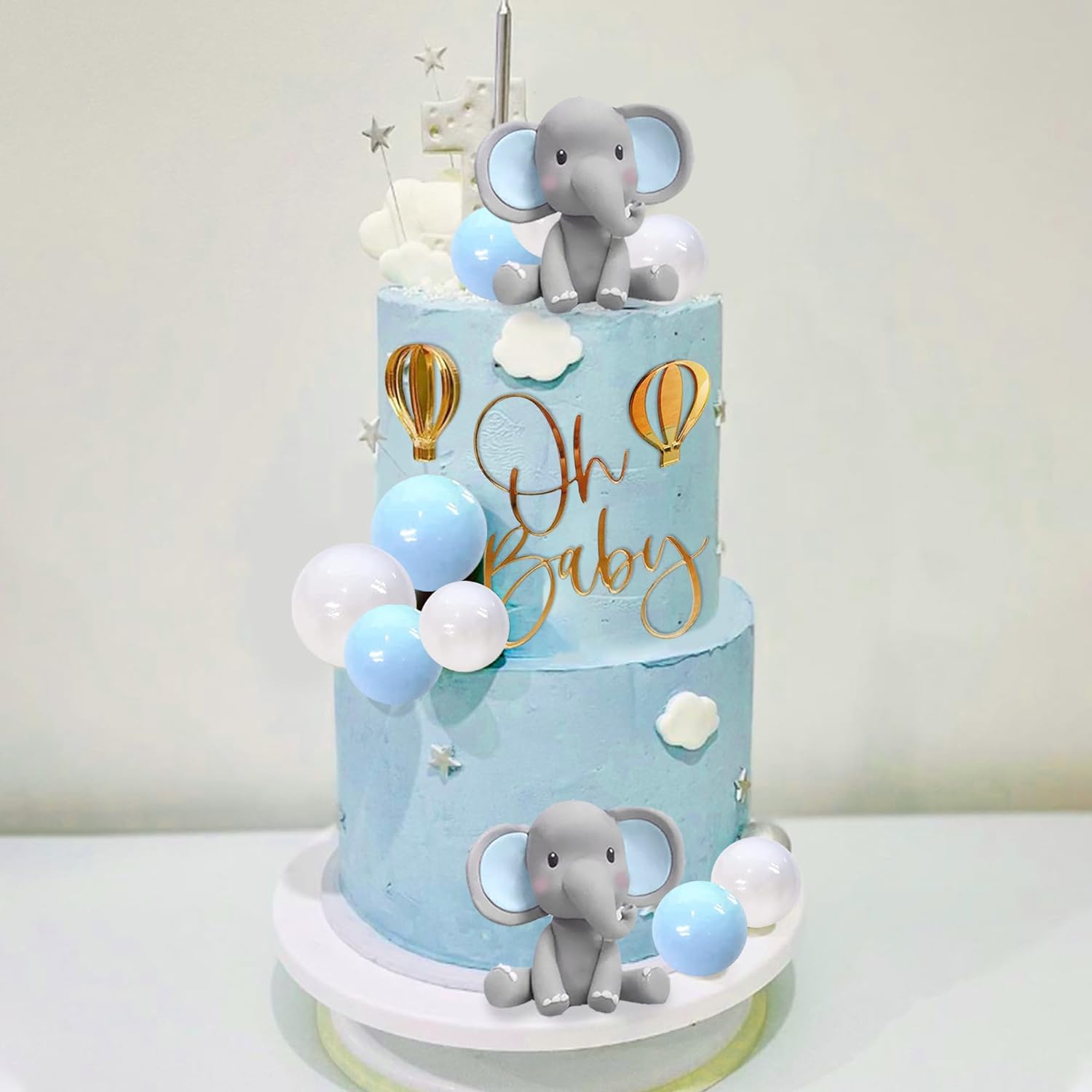 Baby Nursery Hot Air Balloon - Decoração de bolo de elefante com