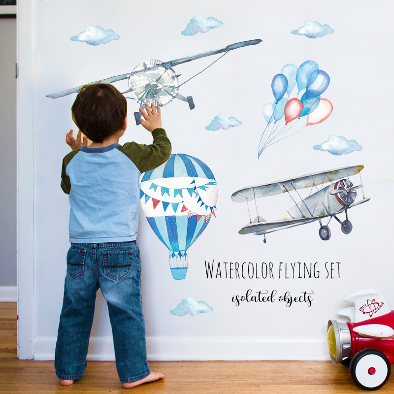Baby Nursery Mural Wallpaper - Adesivo de Parede de Avião em