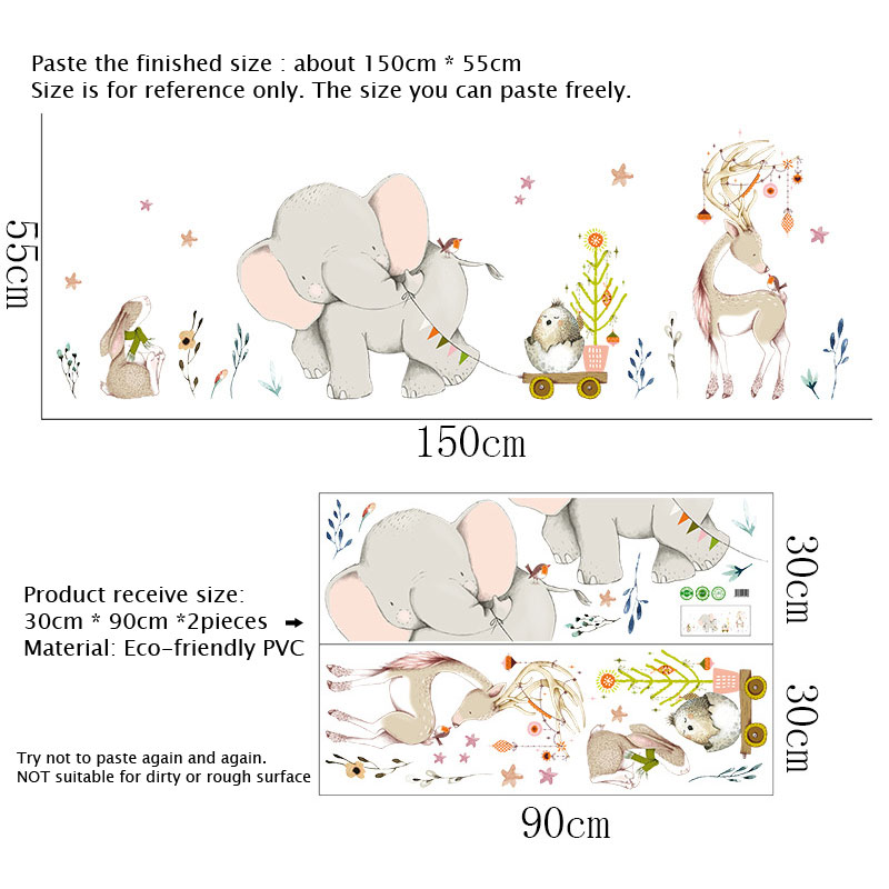 Feliz bebê elefante coelho ade - Baby Nursery Mural Wallpaper avaliação e preço