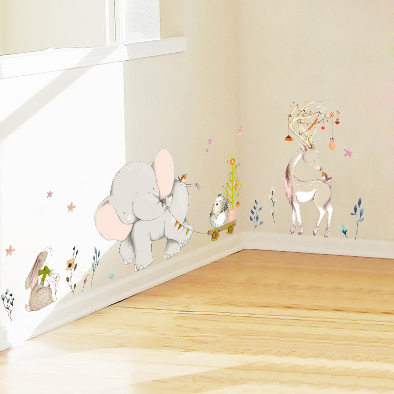 Feliz bebê elefante coelho ade - Baby Nursery Mural Wallpaper avaliação e preço