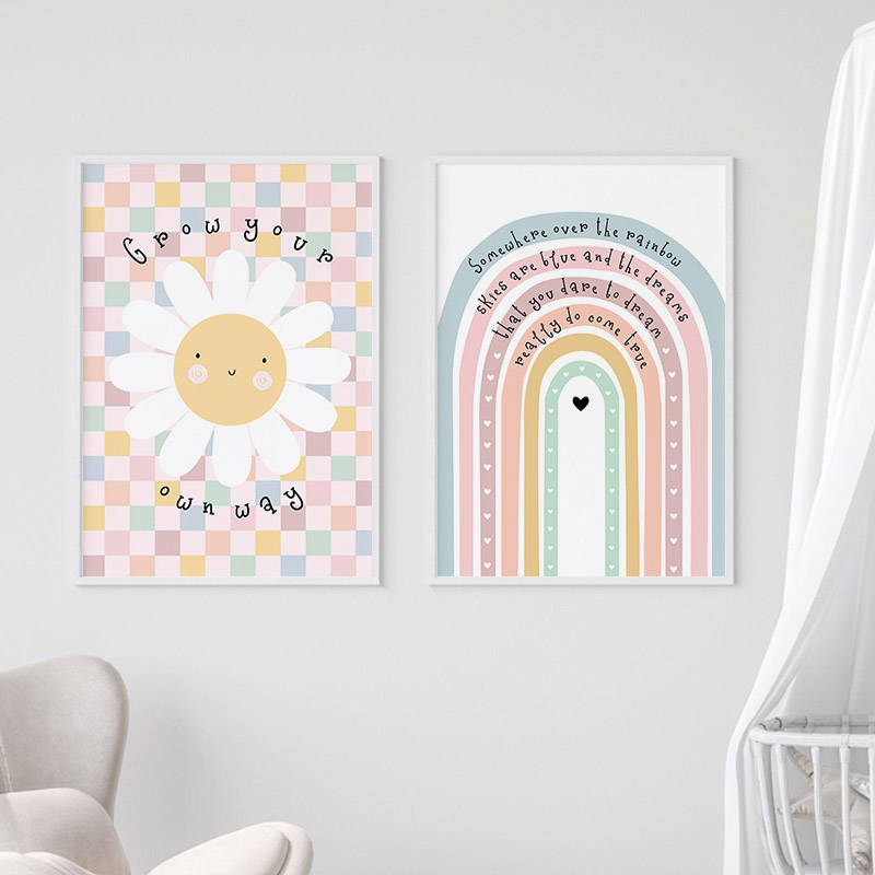 Sol flor arco-íris nuvem coraç - Baby Nursery Posters avaliação e preço