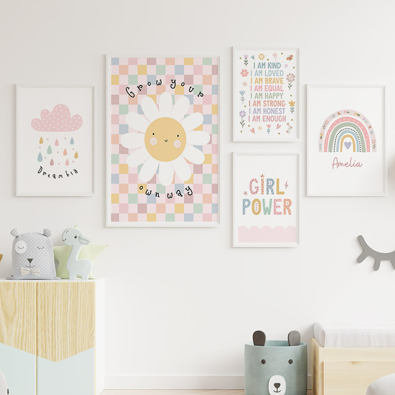 Sol flor arco-íris nuvem coraç - Baby Nursery Posters avaliação e preço